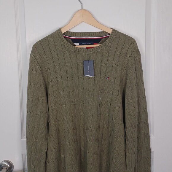 Chaps Ralph Lauren Cable Knit Cotton Ribbed Sweater Men's L Green Fisherman NWT - Picture 2 of 4
